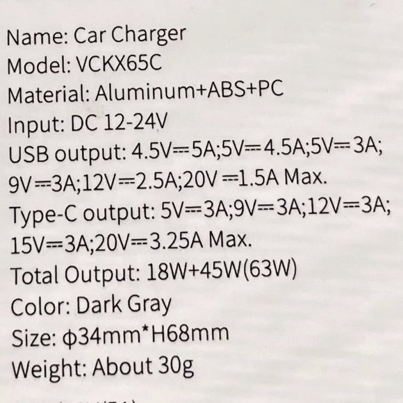NIB Baseus vckx65c 65W dual car charger USB-C USB-A Macbook 65W w/cable - Picture 3 of 7